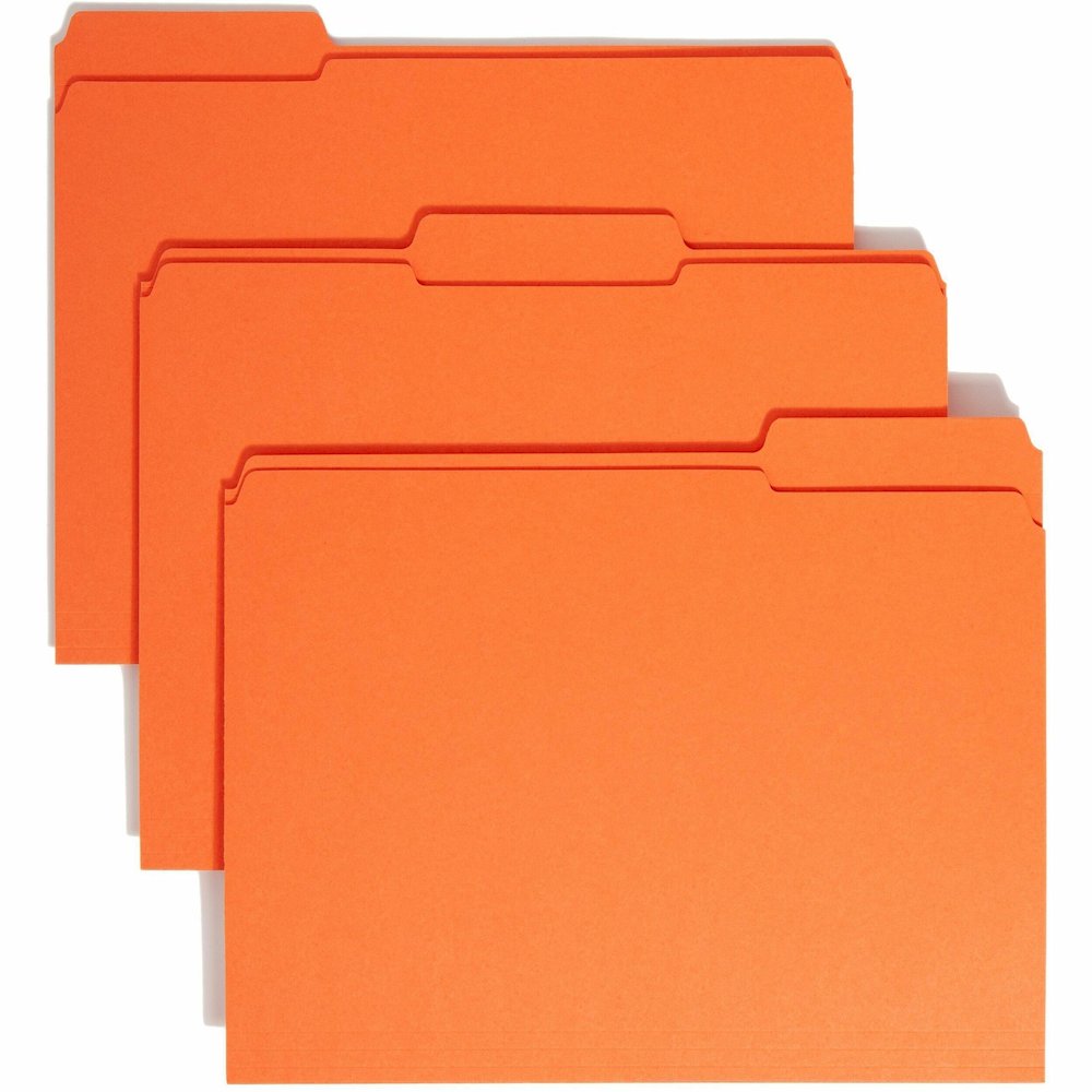 Smead Colored 1/3 Tab Cut Letter Recycled Top Tab File Folder - 8 1/2" x 11" - 3/4" Expansion - Top Tab Location - Assorted Tab Position - 11 pt. - 2 Plys - Orange - 10% Recycled - 100 / Box. Picture 1