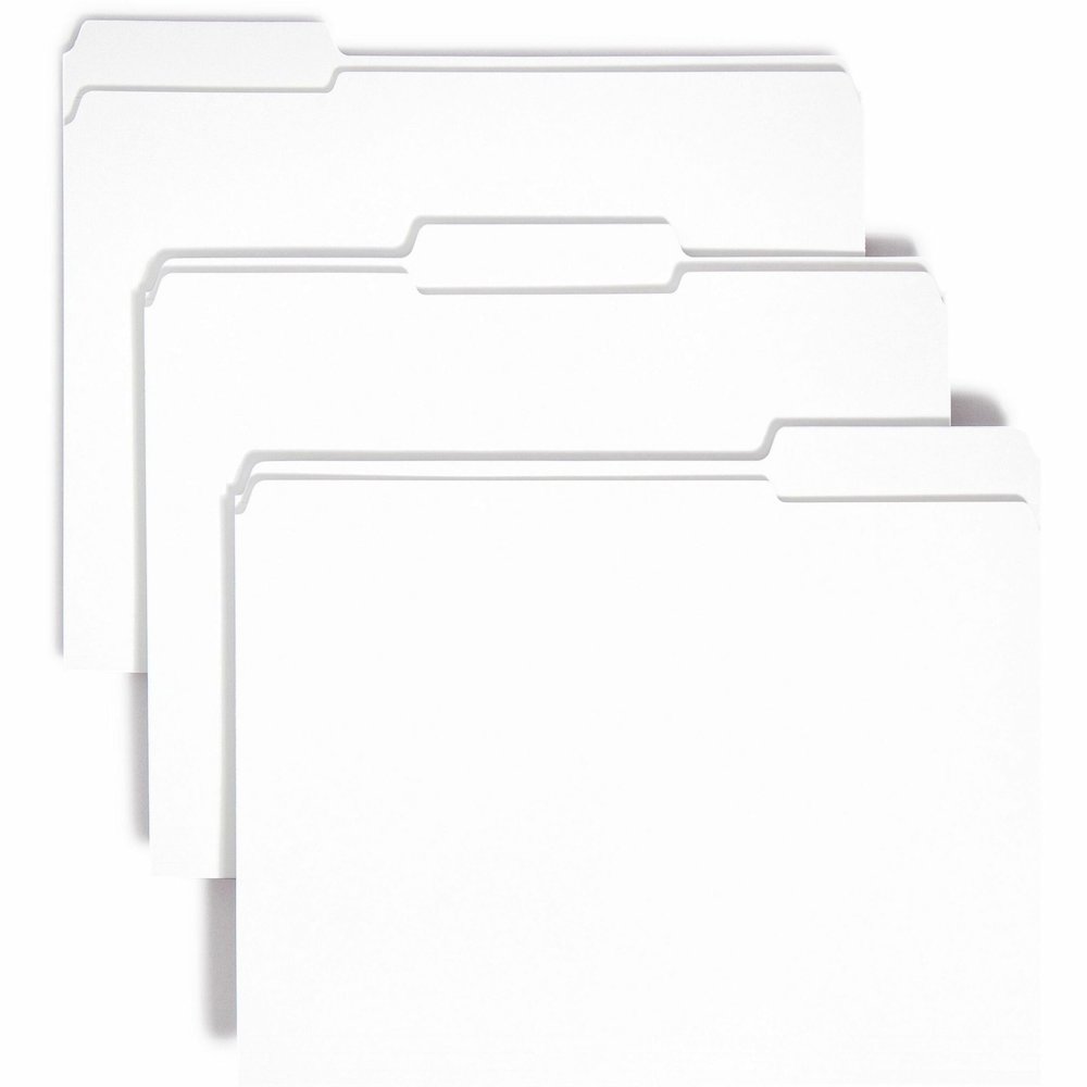 Smead Colored 1/3 Tab Cut Letter Recycled Top Tab File Folder - 8 1/2" x 11" - Top Tab Location - Assorted Tab Position - 11 pt. - 2 Plys - White - 10% Recycled - 100 / Box. Picture 1