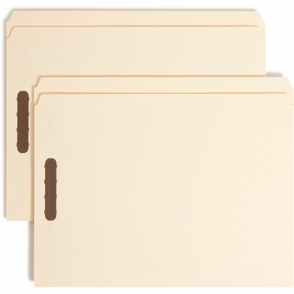 Smead Straight Tab Cut Letter Recycled Fastener Folder - 8 1/2" x 11" - 3/4" Expansion - 2 x 2K Fastener - 2" for Folder - 11 pt. - 2 Plys - Manila - Reinforced Tab - 10% Recycled - 50 / Box. Picture 1