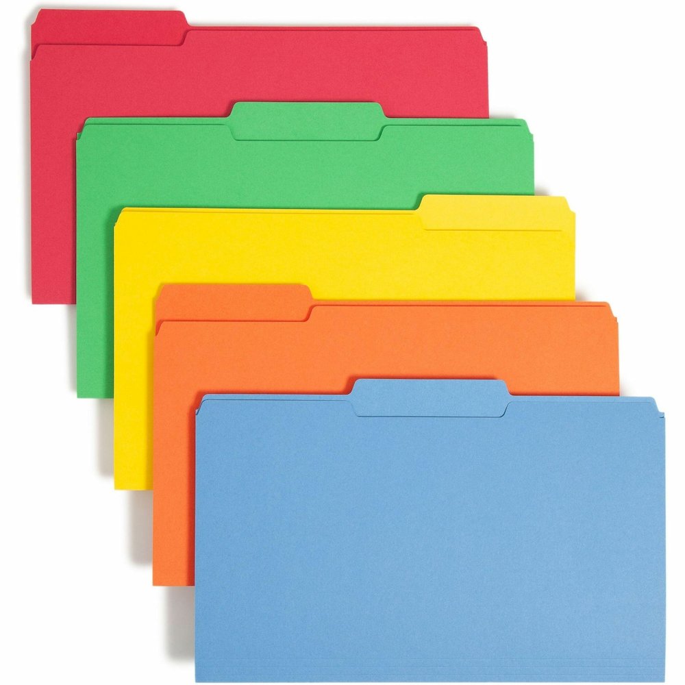 Smead Colored 1/3 Tab Cut Legal Recycled Top Tab File Folder - 8 1/2" x 14" - 3/4" Expansion - Top Tab Location - Assorted Tab Position - 11 pt. - 1 Plys - Blue, Green, Orange, Red, Yellow - Rounded C. Picture 1