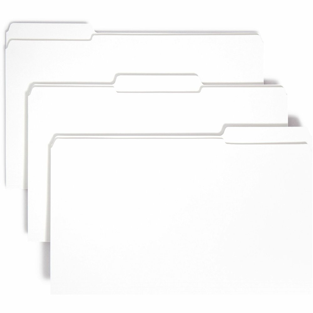 Smead Colored 1/3 Tab Cut Legal Recycled Top Tab File Folder - 8 1/2" x 14" - 3/4" Expansion - Top Tab Location - Assorted Tab Position - 11 pt. - 2 Plys - White - 10% Recycled - 100 / Box. Picture 1