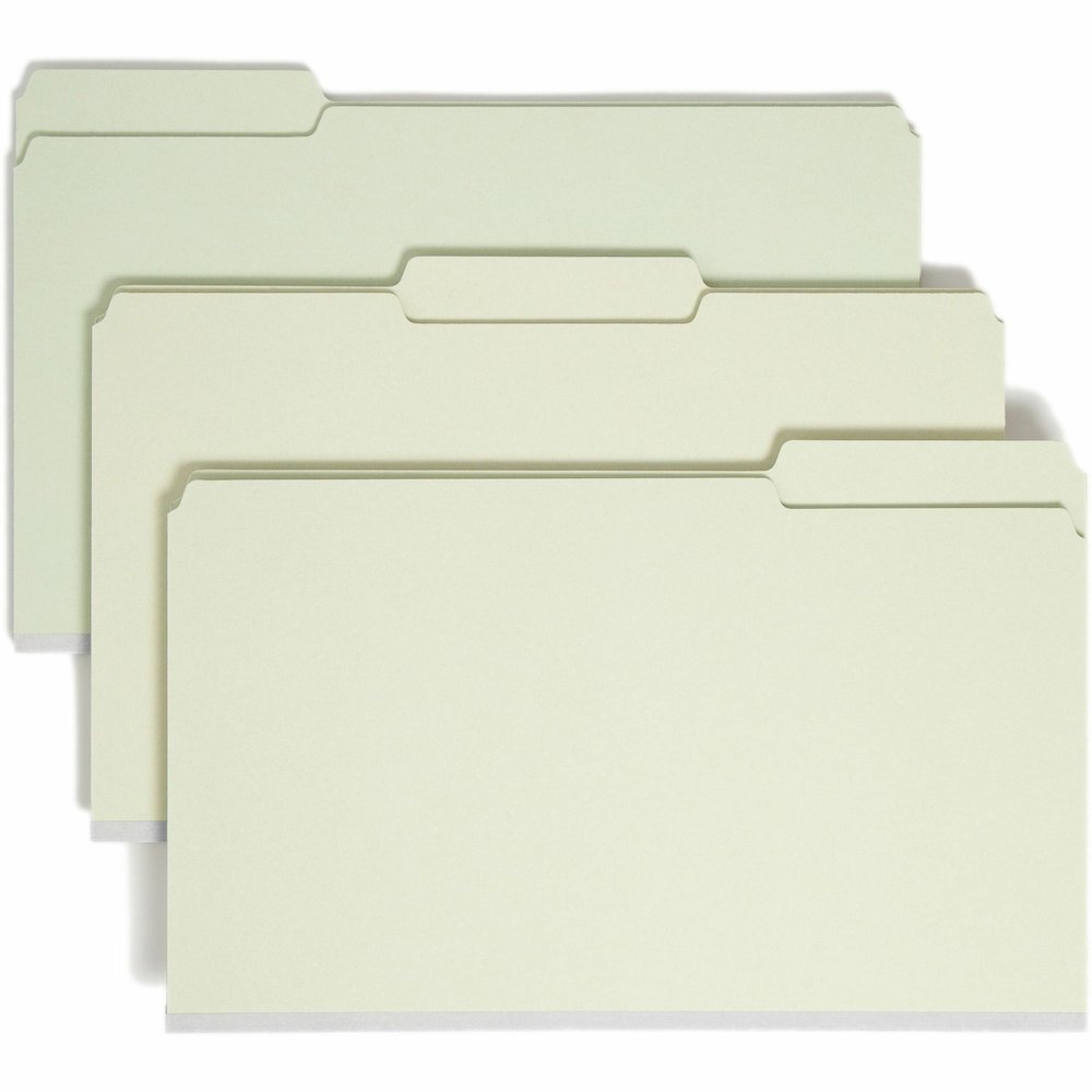 Smead 1/3 Tab Cut Legal Recycled Top Tab File Folder - 8 1/2" x 14" - 1" Expansion - Top Tab Location - Assorted Tab Position - 25 pt. - Pressboard - Gray, Green - Heavy Duty, Rounded Corner, Wear Res. Picture 1