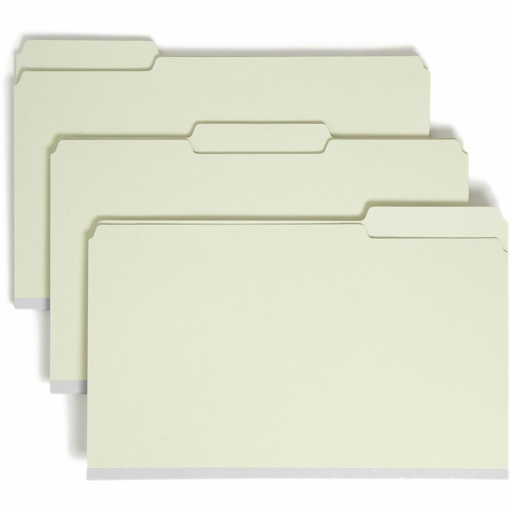 Smead 1/3 Tab Cut Legal Recycled Top Tab File Folder - 8 1/2" x 14" - 2" Expansion - Top Tab Location - Assorted Tab Position - 25 pt. - Pressboard - Gray, Green - Heavy Duty, Rounded Corner, Wear Res. Picture 1