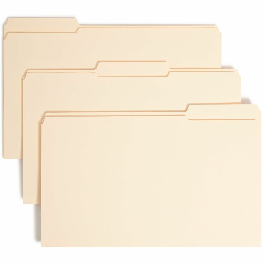 Smead 1/3 Tab Cut Legal Recycled Fastener Folder - 8 1/2" x 14" - 3/4" Expansion - 1 x 2K Fastener - 2" for Folder - Top Tab Location - Assorted Tab Position - 11 pt. - 2 Plys - Manila - Reinforced Ta. Picture 1
