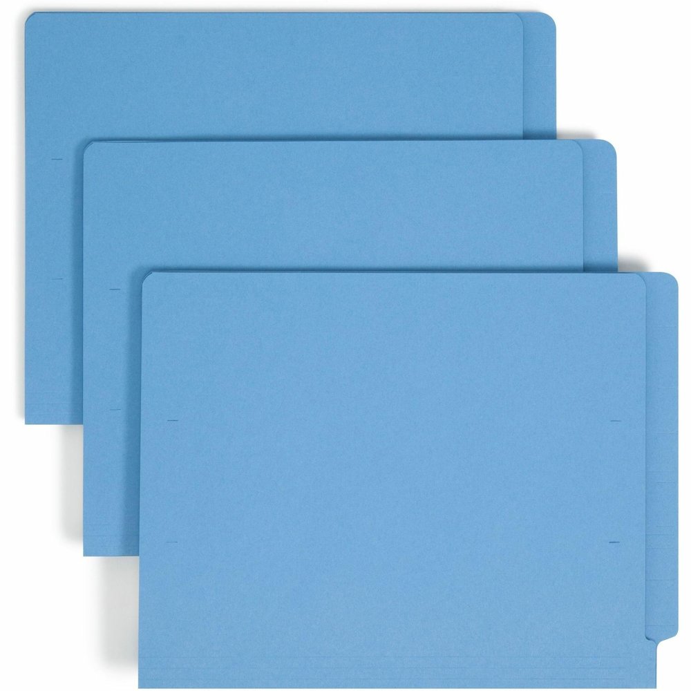 Smead Shelf-Master Straight Tab Cut Letter Recycled End Tab File Folder - 8 1/2" x 11" - 3/4" Expansion - 11 pt. - 2 Plys - Blue - Heavy Duty, Reinforced Tab - 10% Recycled - 100 / Box. Picture 1