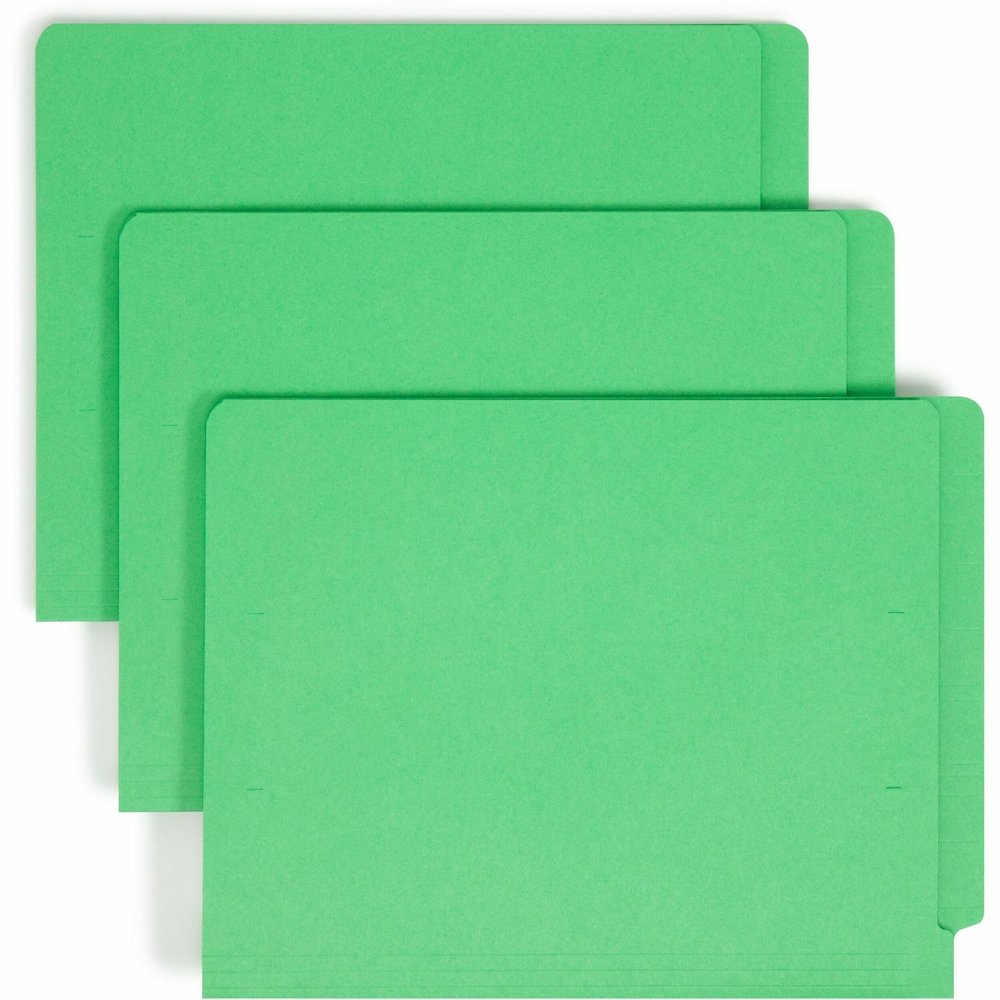 Smead Shelf-Master Straight Tab Cut Letter Recycled Fastener Folder - 8 1/2" x 11" - 3/4" Expansion - 2 x 2B Fastener - 2" for Folder - End Tab Location - 11 pt. - 2 Plys - Green - Heavyweight - 10% R. Picture 1