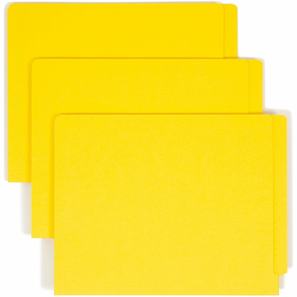 Smead Colored Straight Tab Cut Letter Recycled Fastener Folder - 8 1/2" x 11" - 3/4" Expansion - 2 x 2B Fastener - 2" for Folder - End Tab Location - 11 pt. - 2 Plys - Yellow - Heavyweight - 10% Recyc. Picture 1