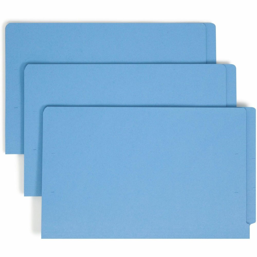 Smead Shelf-Master Straight Tab Cut Legal Recycled Fastener Folder - 8 1/2" x 14" - 3/4" Expansion - 2 x 2B Fastener - End Tab Location - 11 pt. - 2 Plys - Blue - Heavyweight - 10% Recycled - 50 / Box. Picture 1