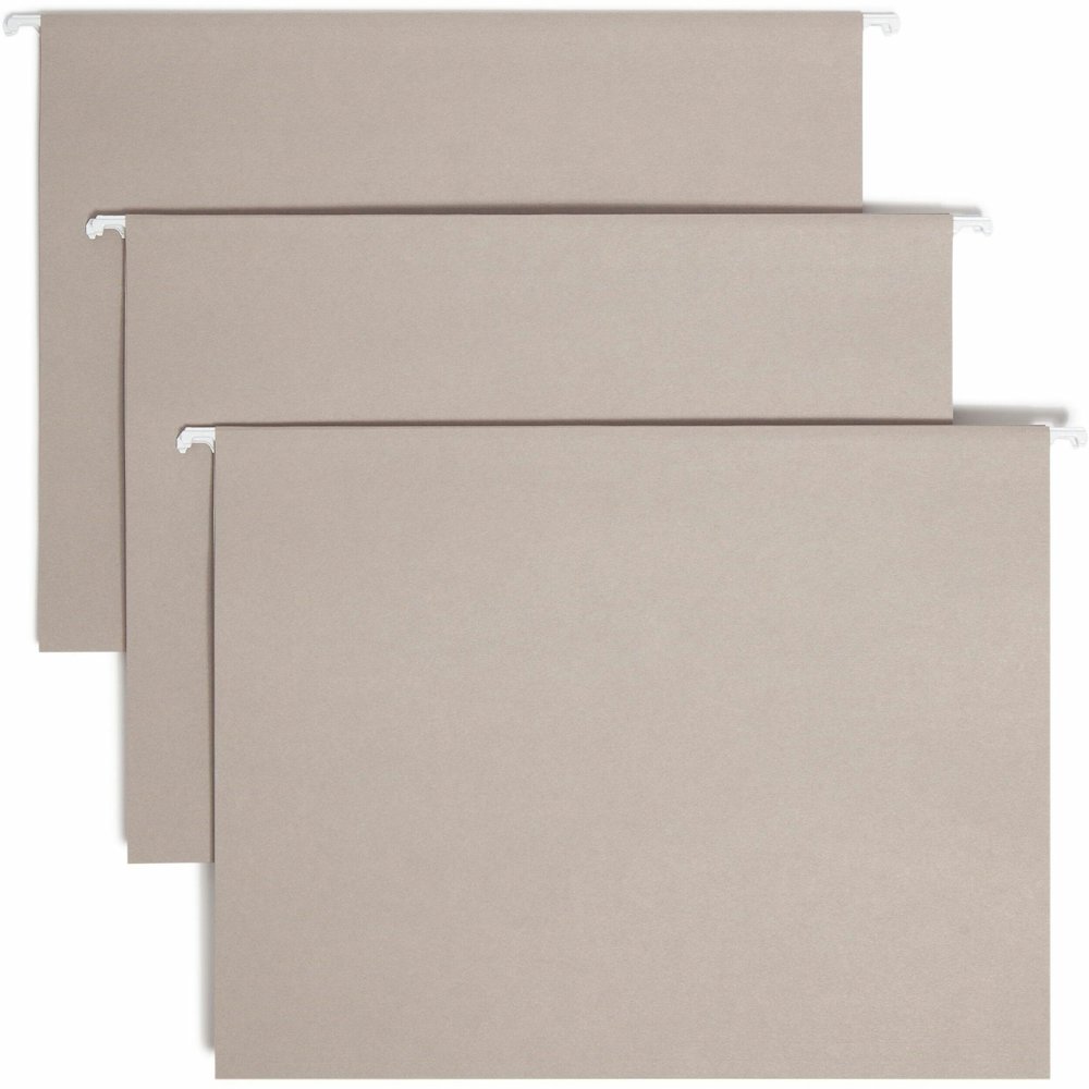 Smead Colored 1/5 Tab Cut Letter Recycled Hanging Folder - 8 1/2" x 11" - Top Tab Location - Assorted Tab Position - 11 pt. - Vinyl - Gray - 10% Recycled - 25 / Box. Picture 1