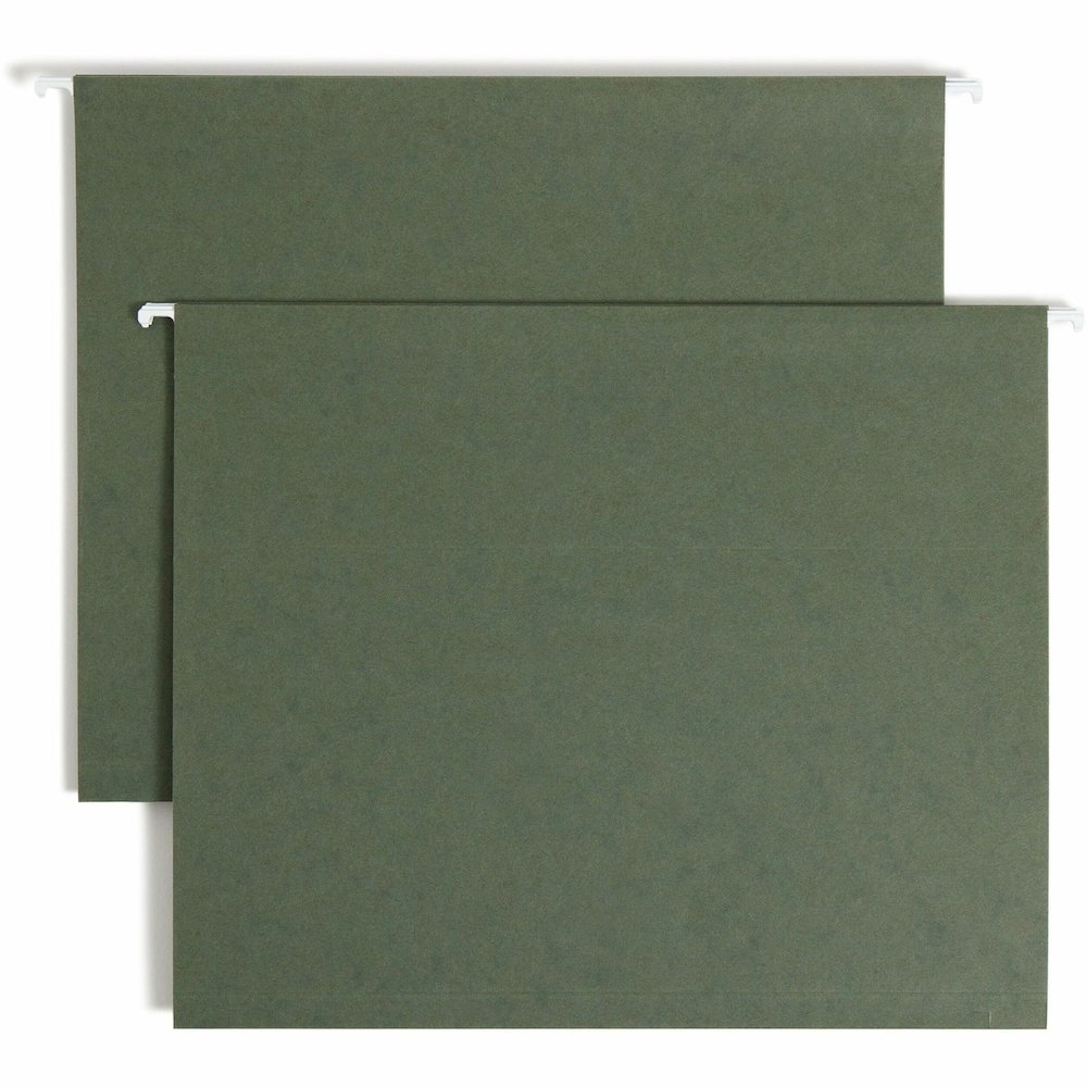 Smead Letter Recycled Hanging Folder - 8 1/2" x 11" - 1" Expansion - 11 pt. - Pressboard - Standard Green - Reinforced Base - 10% Recycled - 25 / Box. Picture 1