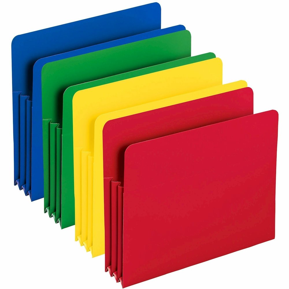 Smead Straight Tab Cut Letter File Pocket - 8 1/2" x 11" - 3 1/2" Expansion - Polypropylene - Blue, Green, Red, Yellow - 4 / Pack. Picture 1