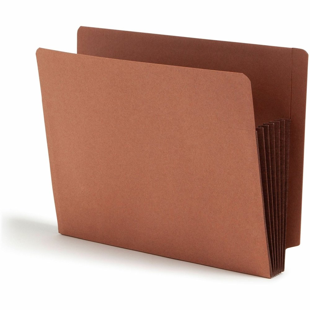 Smead Straight Tab Cut Letter Recycled File Pocket - 8 1/2" x 11" - 5 1/4" Expansion - 12.5 pt. - 2 Plys - Dark Brown - Embossed, Tear Resistant - 30% Recycled - 10 / Box. Picture 1