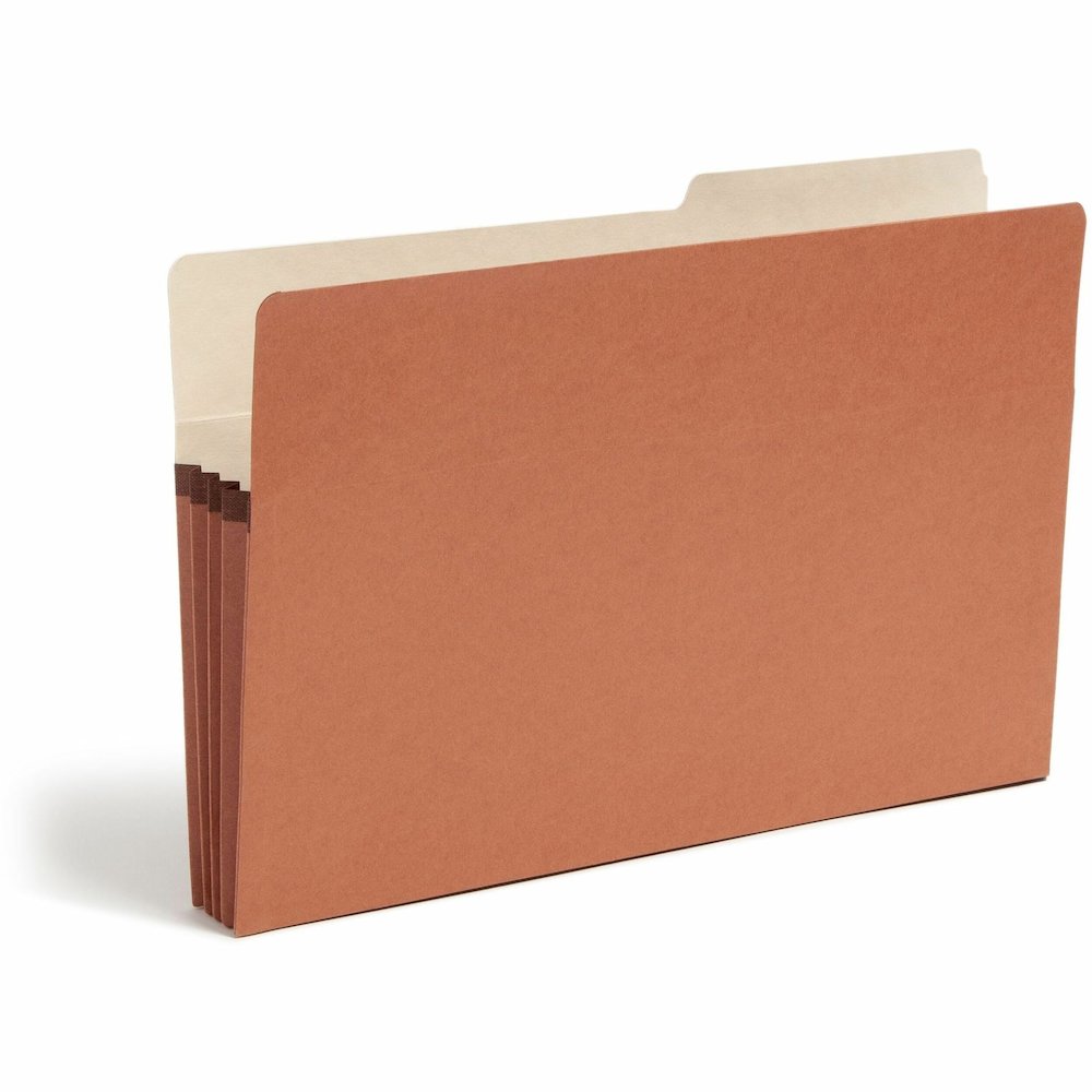 Smead 2/5 Tab Cut Legal Recycled File Pocket - 8 1/2" x 14" - 3 1/2" Expansion - Right Tab Position - 9 pt. - Redrope - Tear Resistant, Reinforced Gusset, Durable - 30% Recycled - 25 / Box. Picture 1