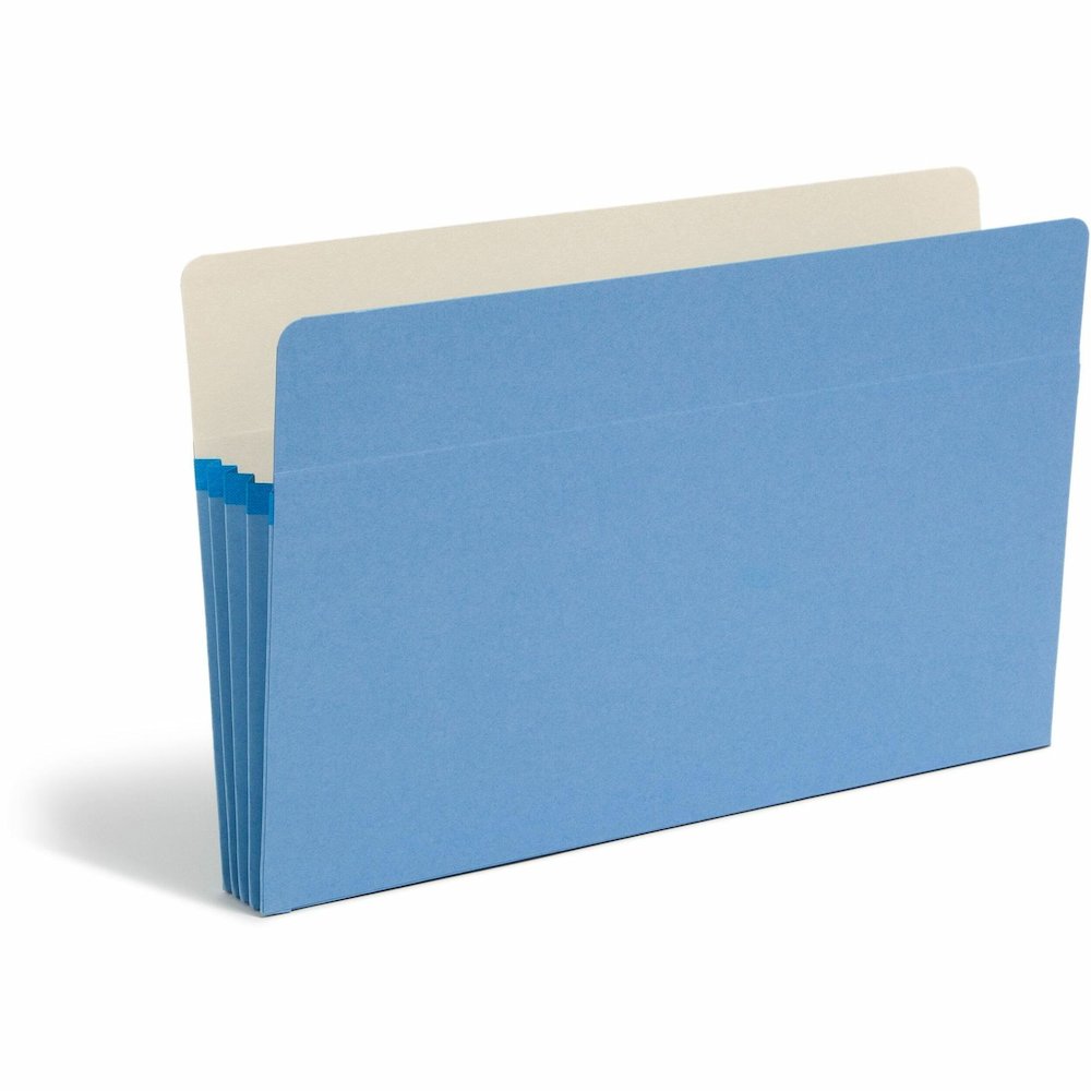 Smead Straight Tab Cut Legal Recycled File Pocket - 8 1/2" x 14" - 3 1/2" Expansion - Top Tab Location - Blue - Tear Resistant - 10% Recycled - 1 Each. Picture 1