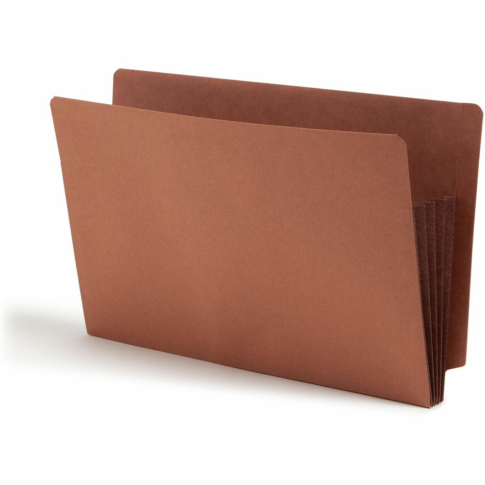 Smead Straight Tab Cut Legal Recycled File Pocket - 8 1/2" x 14" - 3 1/2" Expansion - 1 Pocket - End Tab Location - Top Tab Position - 2 Plys - Dark Brown - Tear Resistant - 30% Recycled - 10 / Box. Picture 1