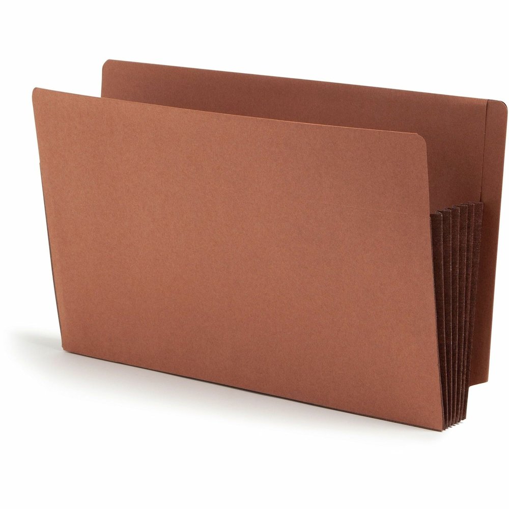 Smead Straight Tab Cut Legal Recycled File Pocket - 8 1/2" x 14" - 5 1/4" Expansion - End Tab Location - 12.5 pt. - 2 Plys - Dark Brown - Embossed - 30% Recycled - 10 / Box. Picture 1