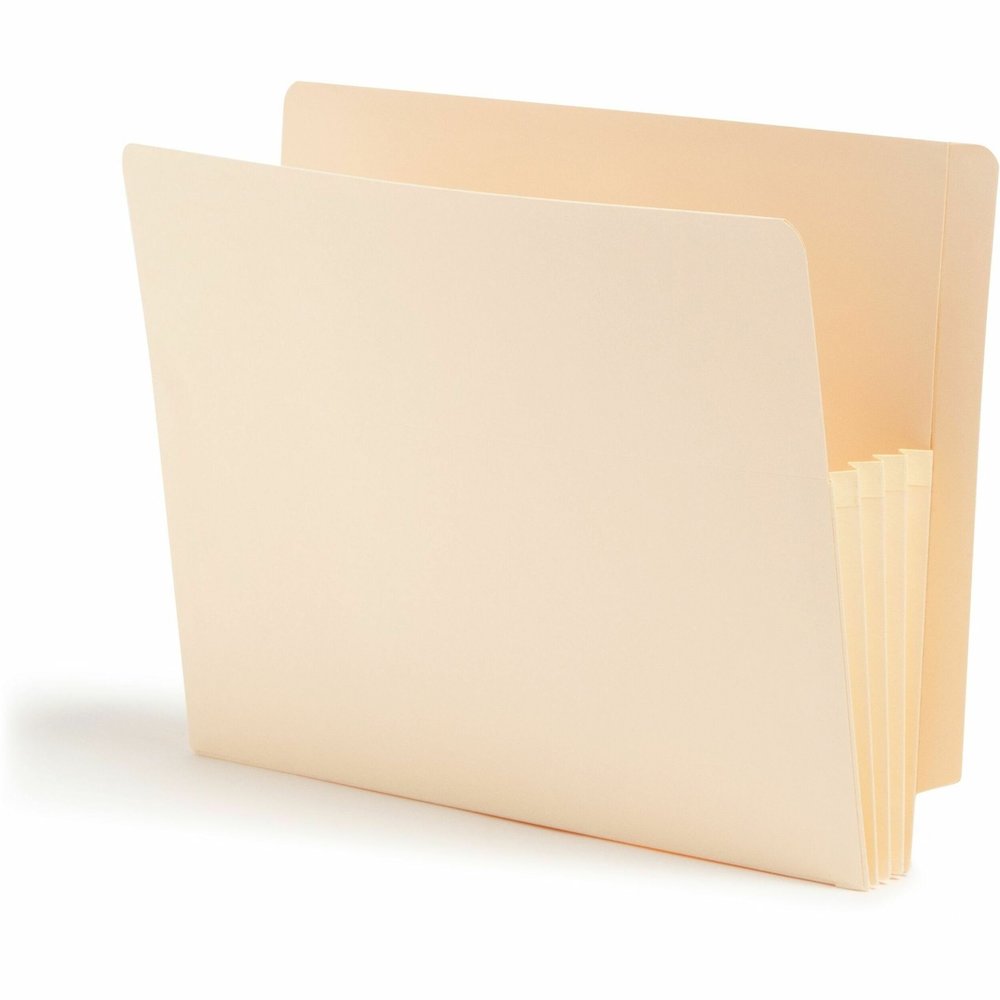 Smead Straight Tab Cut Letter Recycled File Pocket - 8 1/2" x 11" - 3 1/2" Expansion - 2 Plys - Manila - Embossed - 10% Recycled - 25 / Box. Picture 1
