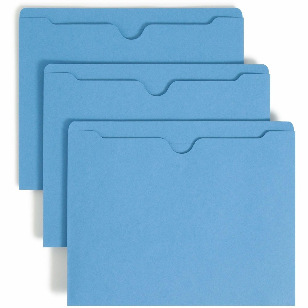 Smead Colored Straight Tab Cut Letter Recycled File Jacket - 8 1/2" x 11" - 11 pt. - 2 Plys - Blue - Slip Resistant, Reinforced Tab - 10% Recycled - 100 / Box. Picture 1