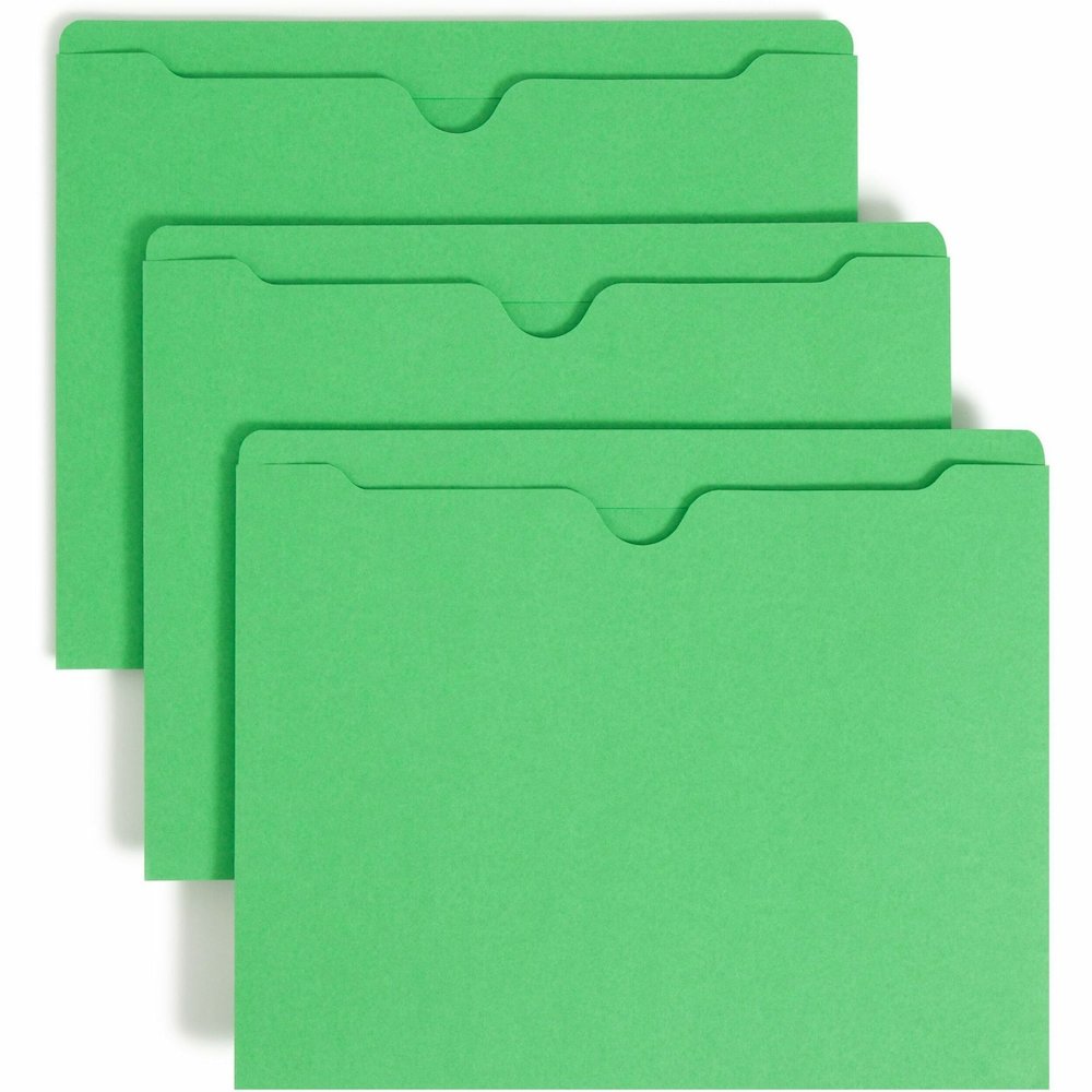 Smead Colored Straight Tab Cut Letter Recycled File Jacket - 8 1/2" x 11" - 11 pt. - 2 Plys - Green - Slip Resistant, Reinforced Tab - 10% Recycled - 100 / Box. Picture 1