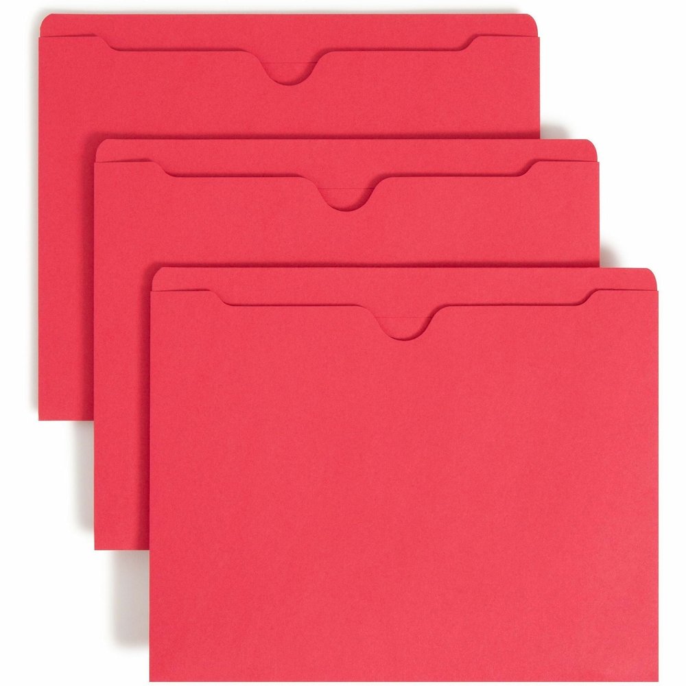 Smead Colored Straight Tab Cut Letter Recycled File Jacket - 8 1/2" x 11" - 11 pt. - 2 Plys - Red - Slip Resistant, Reinforced Tab - 10% Recycled - 100 / Box. Picture 1