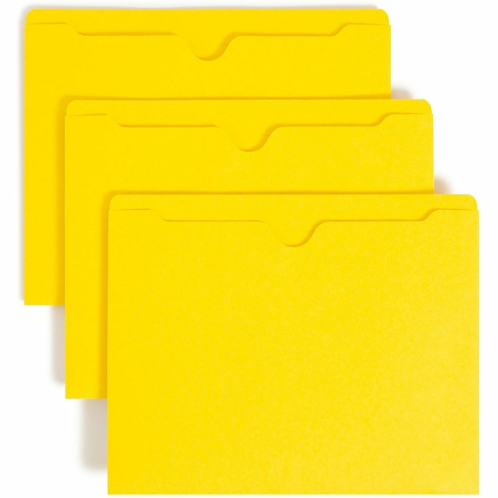 Smead Colored Straight Tab Cut Letter Recycled File Jacket - 8 1/2" x 11" - 11 pt. - 2 Plys - Yellow - Slip Resistant, Reinforced Tab - 10% Recycled - 100 / Box. Picture 1