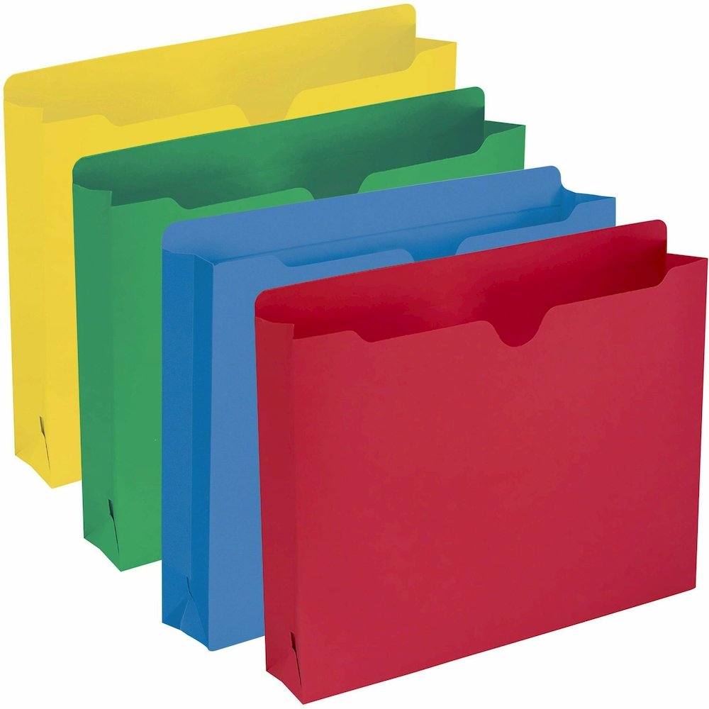 Smead Colored Straight Tab Cut Letter Recycled File Jacket - 8 1/2" x 11" - 2" Expansion - 11 pt. - 2 Plys - Blue, Green, Red, Yellow - Slip Resistant, Reinforced Tab - 10% Recycled - 50 / Box. Picture 1
