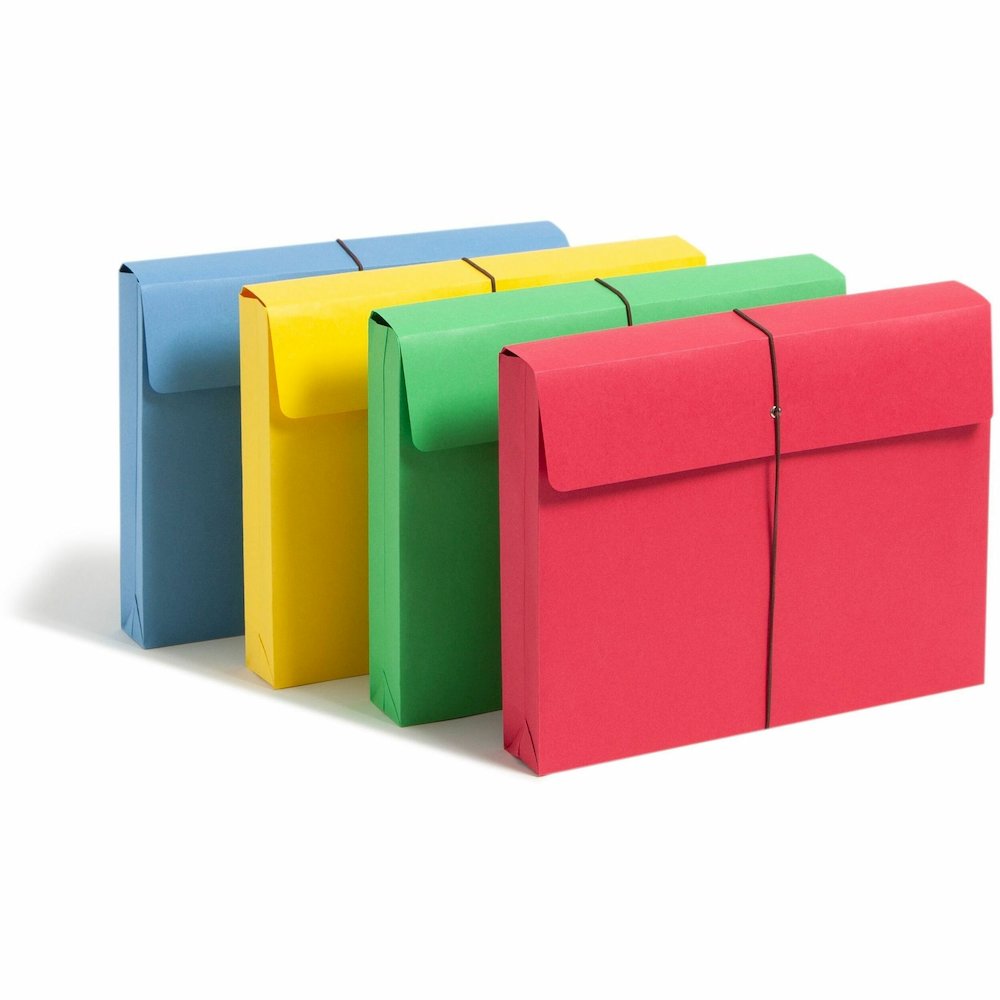 Smead Recycled File Wallet - 11 3/4" x 9 1/2" - 2" Expansion - 11 pt. - Blue, Green, Red, Yellow - Elastic Closure, Heavy Duty, Flap Closure - 10% Recycled - 50 / Box. Picture 1