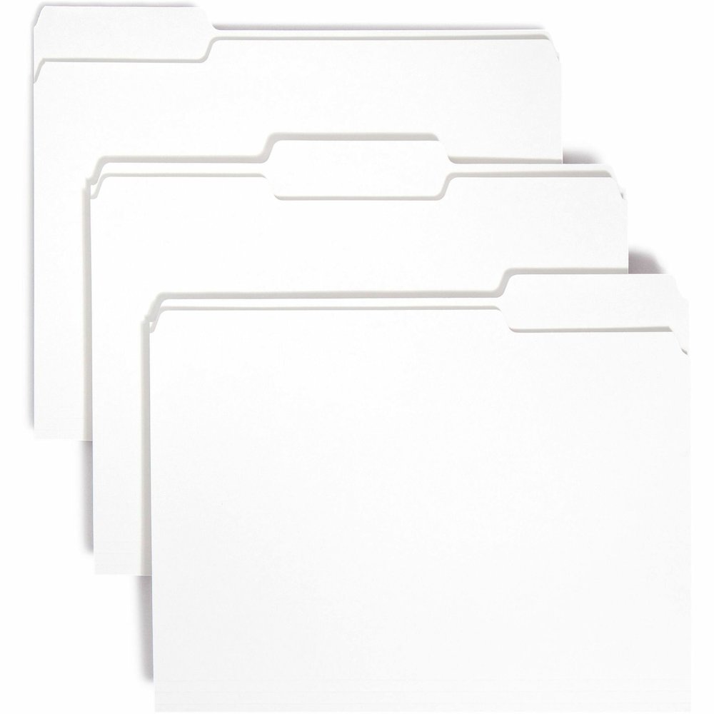 Smead Colored 1/3 Tab Cut Letter Recycled Top Tab File Folder - 8 1/2" x 11" - Top Tab Location - Assorted Tab Position - 11 pt. - 1 Plys - White - 10% Recycled - 100 / Box. Picture 1