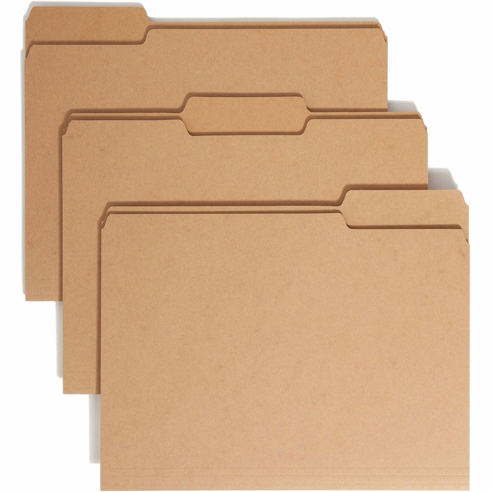 Smead 1/3 Tab Cut Letter Yes Top Tab File Folder - 8 1/2" x 11" - 3/4" Expansion - Assorted Tab Position - 1 Plys - Kraft - Heavyweight, Dye-free - 10% Recycled - 50 / Box. Picture 1
