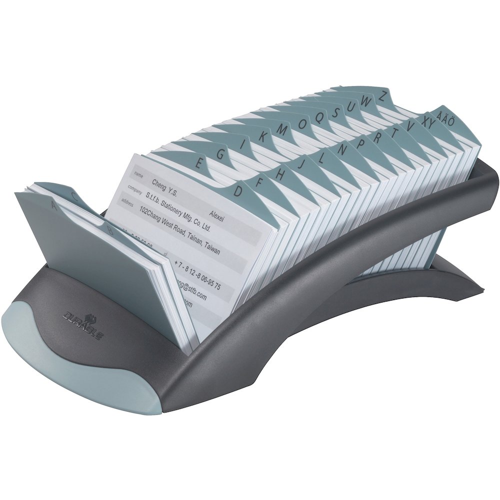 DURABLE Telindex Desk Address Card Files - 500 Card Capacity - For 2.87" x 4.12" Size Card - 25 A-Z Index Guide - Black, Gray. Picture 1