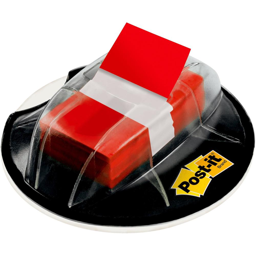 Post-it&reg; Flags in Desk Grip Dispenser - 200 - 1" x 1 3/4" - Rectangle - Unruled - Red - Removable, Self-adhesive - 200 / Pack. Picture 1