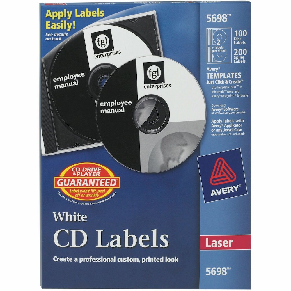 Avery&reg; Optical Disc Label - Permanent Adhesive - Laser - Matte - Matte White - Paper - 2 / Sheet - 50 Total Sheets - 100 Total Label(s) - 100 / Pack. Picture 1