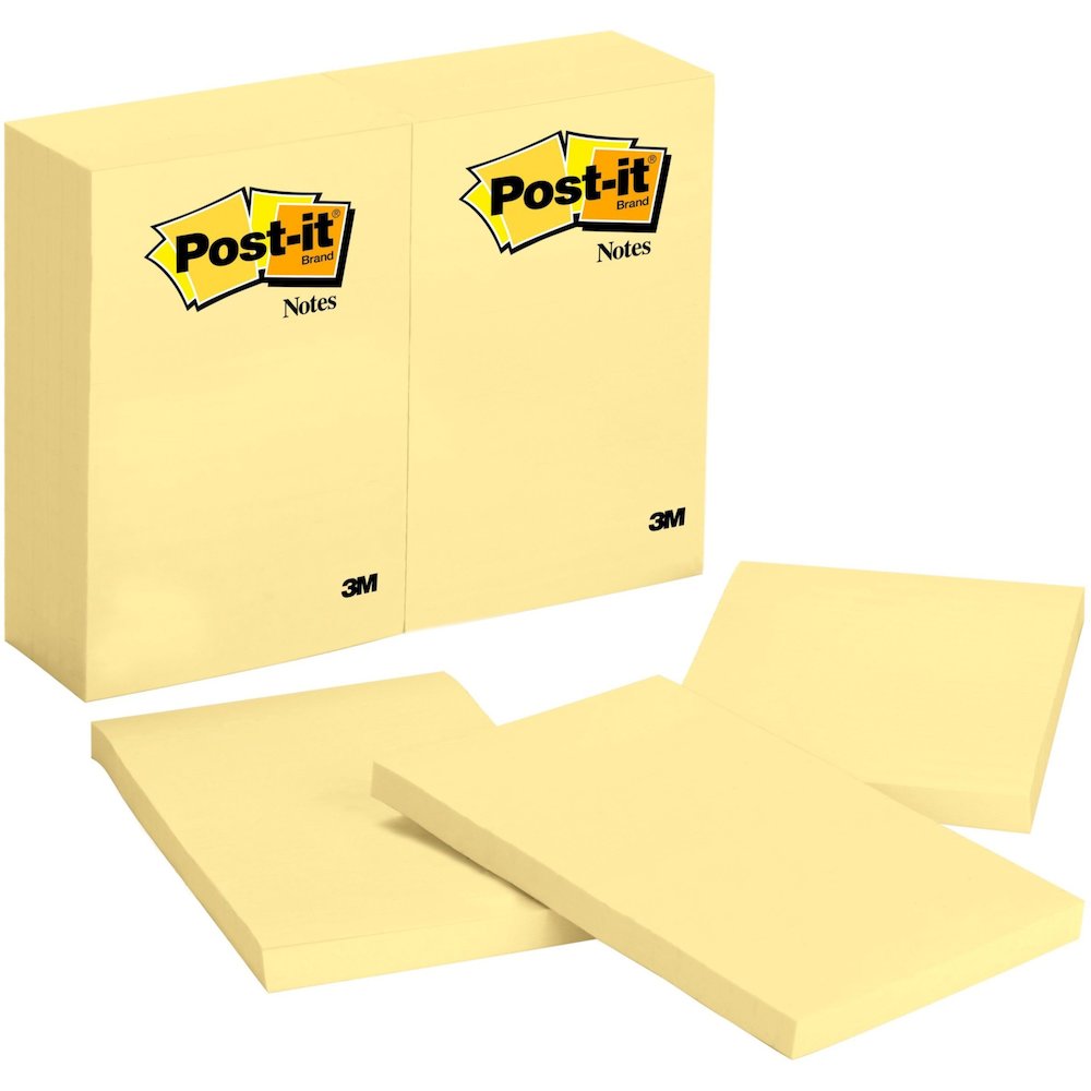 Post-it&reg; Notes Original Notepads - 4" Flag/Note Width x 6" Flag/Note Length - Rectangle - 100 Sheets per Pad - Unruled - Canary Yellow - Paper - Self-adhesive, Repositionable - 12/Pack - 2 / Bundl. Picture 1