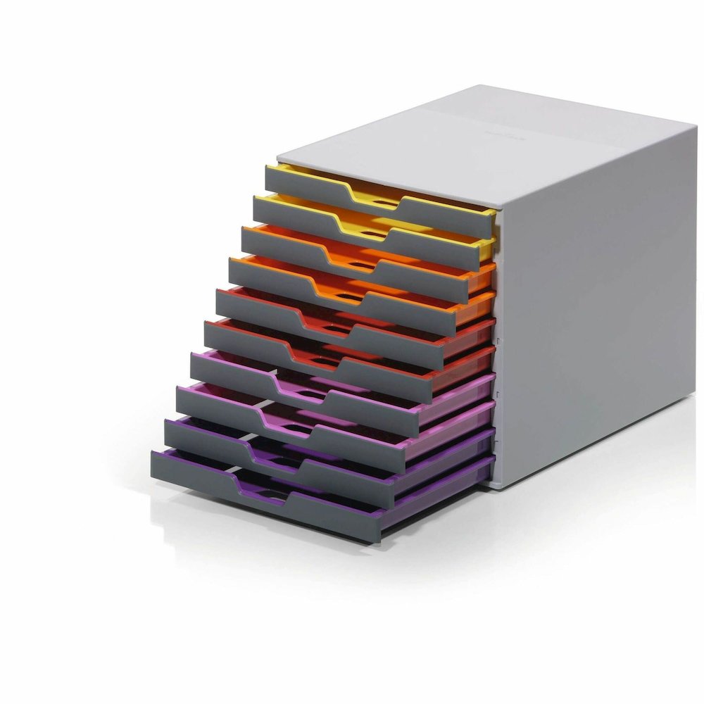 DURABLE VARICOLOR 10 - 10 Drawer(s) - 11" Height x 11.50" Width x 14" Depth - Labeling Area, Non-skid Feet, Stackable - Gray - Plastic - 1 Each. Picture 1