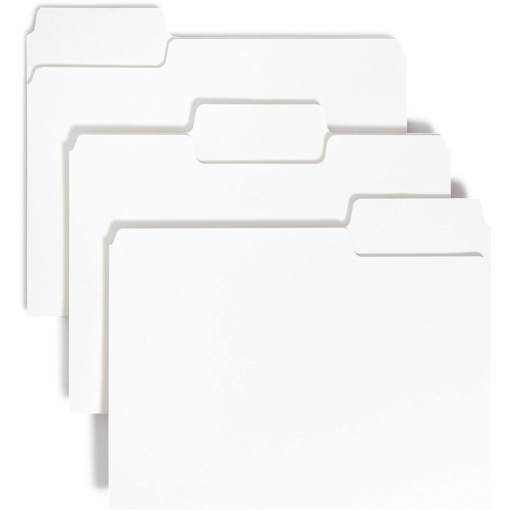 Smead SuperTab 1/3 Tab Cut Letter Recycled Top Tab File Folder - 8 1/2" x 11" - 3/4" Expansion - Assorted Tab Position - 11 pt. - White - Labeling Area, Sturdy, Durable - 10% Recycled - 100 / Box. Picture 1