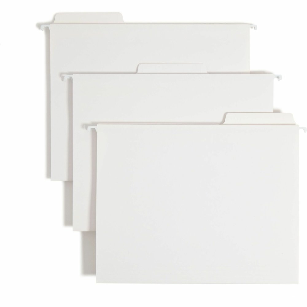 Smead FasTab 1/3 Tab Cut Letter Yes Hanging Folder - 8 1/2" x 11" - Assorted Tab Position - 11 pt. - White - Labeling Area, Write-on Tab, Reinforced Tab, Embossed Tab, Coated Rod Tip - 10% Recycled - . Picture 1