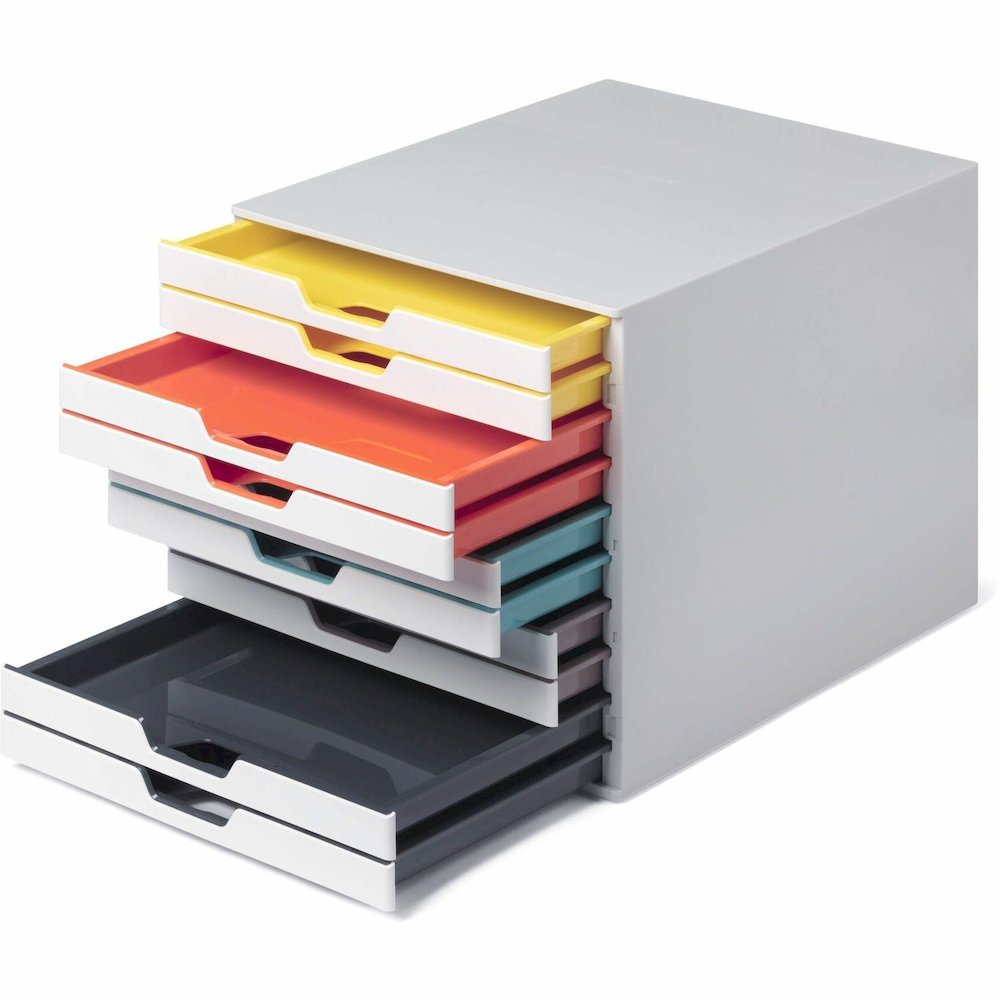 DURABLE VARICOLOR MIX 10 Drawer Desktop Storage Box, White/Multicolor - 10 Drawer(s) - 11" Height x 11.50" Width x 14" Depth - Desktop - White - Plastic - 1 Each. Picture 1