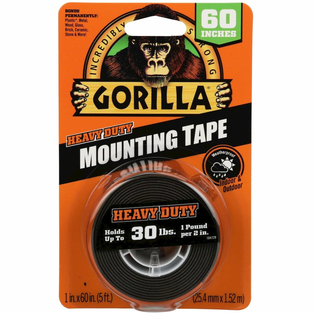 Gorilla Heavy Duty Mounting Tape - 5 ft Length x 1" Width - Black - For Indoor, Outdoor, Plastic, Metal, Wood, Glass, Brick, Ceramic, Stone - 1 Each. Picture 1
