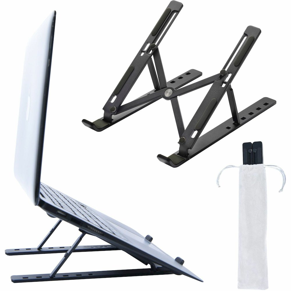 DAC&reg; MP-222 Portable and Adjustable Laptop/Tablet Stand, Black - Upto 15.6" Screen Size Notebook, Tablet, Cell Phone Support - Aluminum Alloy, Silicon - Black. Picture 1