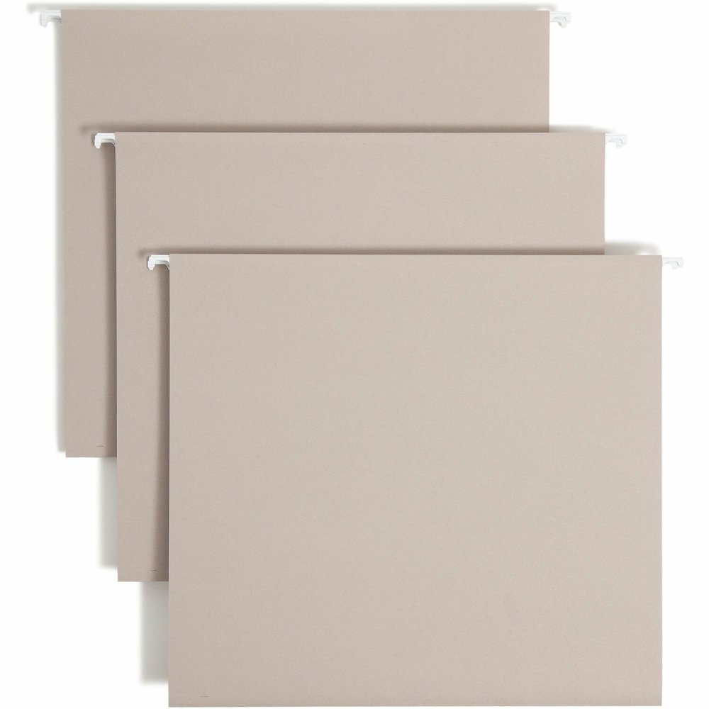 Smead TUFF 1/3 Tab Cut Letter Recycled Hanging Folder - 8 1/2" x 11" - 3" Expansion - Top Tab Location - Assorted Tab Position - Steel Gray - Bend Resistant, Heavy Duty, Tear Resistant, Reinforced Rod. Picture 1