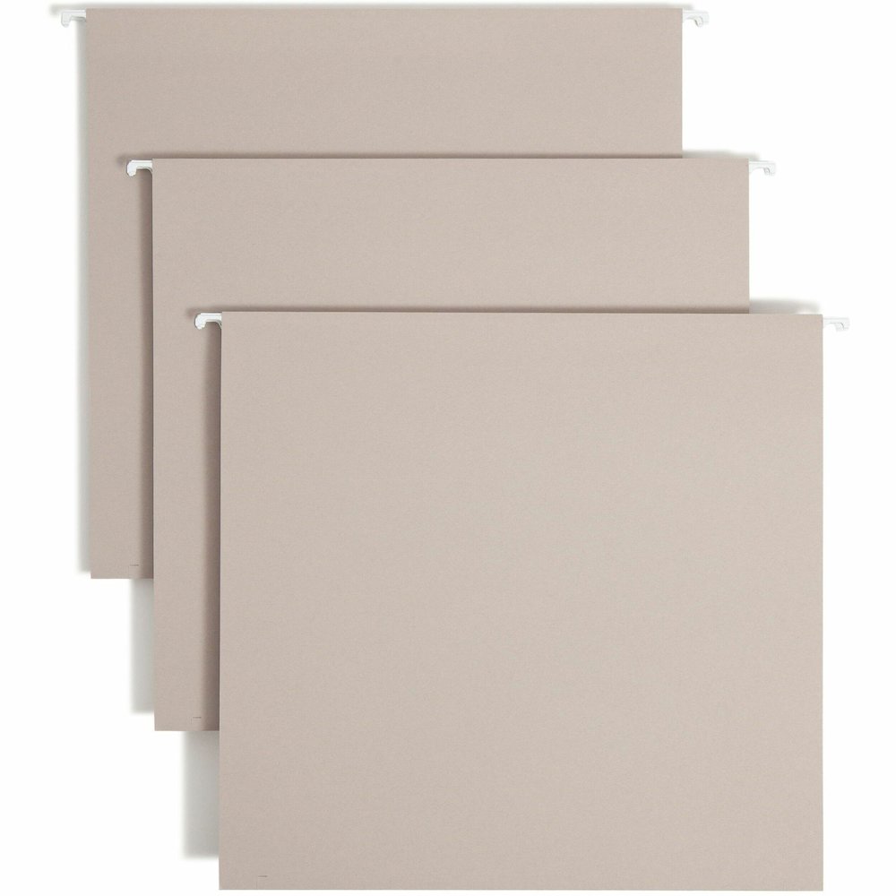 Smead TUFF 1/3 Tab Cut Letter Recycled Hanging Folder - 8 1/2" x 11" - 4" Expansion - Top Tab Location - Assorted Tab Position - Steel Gray - Bend Resistant, Heavy Duty, Tear Resistant, Reinforced Rod. Picture 1