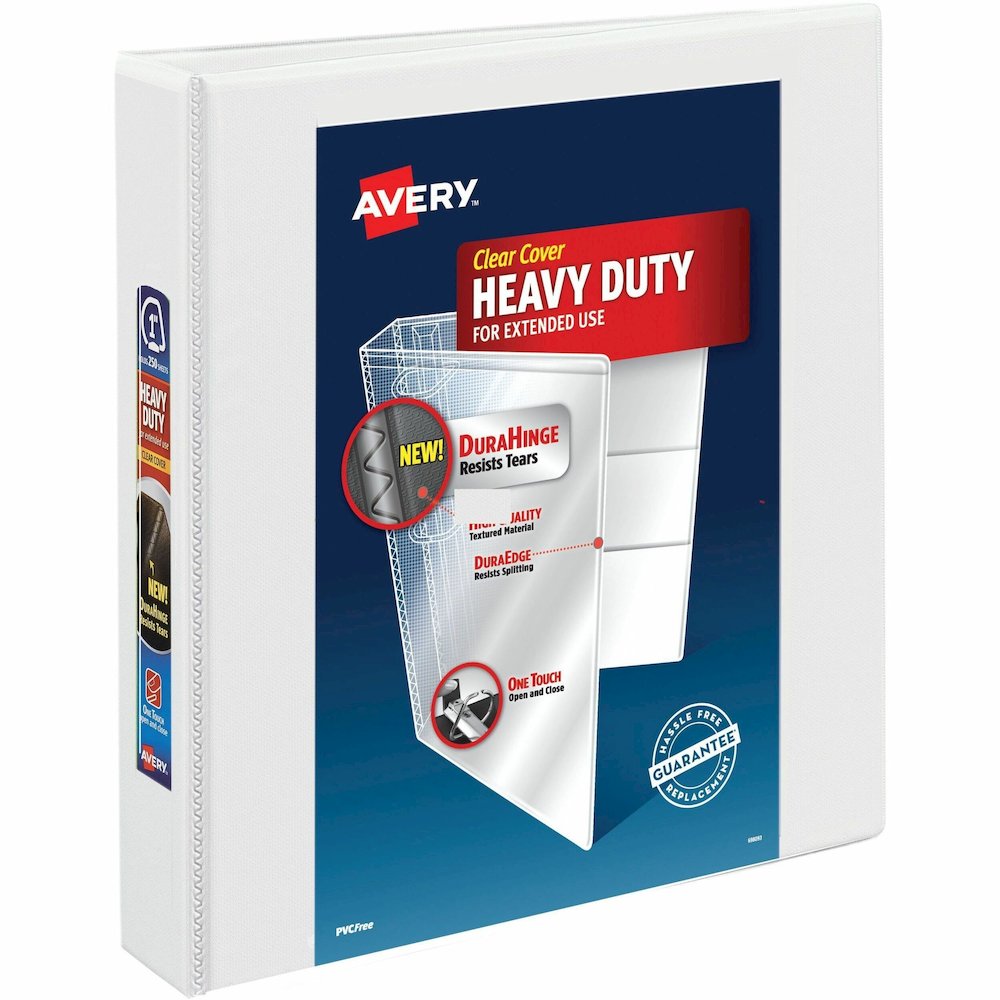 Avery Heavy-Duty View 3 Ring Binder, 1" One Touch EZD Rings, White - Avery&reg; Heavy-Duty View 3 Ring Binder, 1.5" One Touch EZD(R) Rings, 1 White Binder (79195). Picture 1