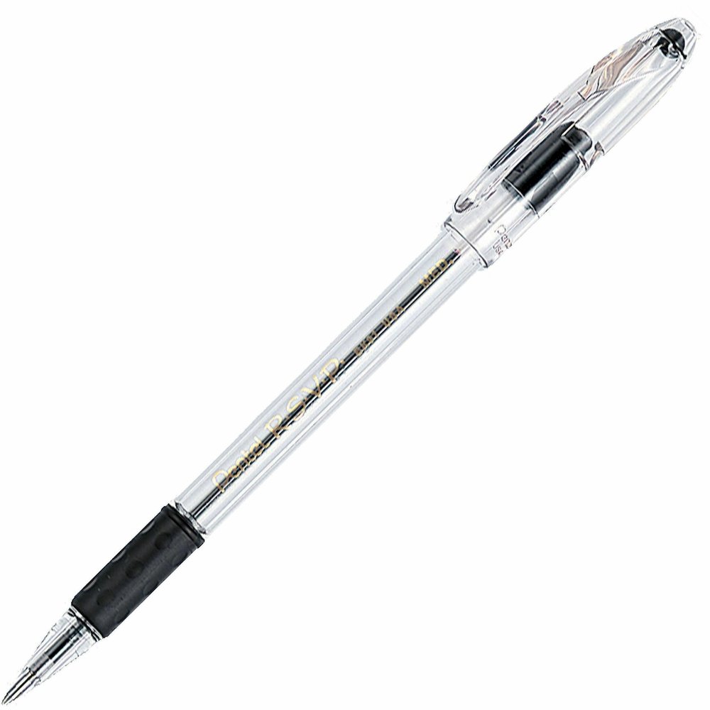 Pentel R.S.V.P. Ballpoint Stick Pens - Refillable - Black Ink - Clear Barrel - 1 Dozen. Picture 1