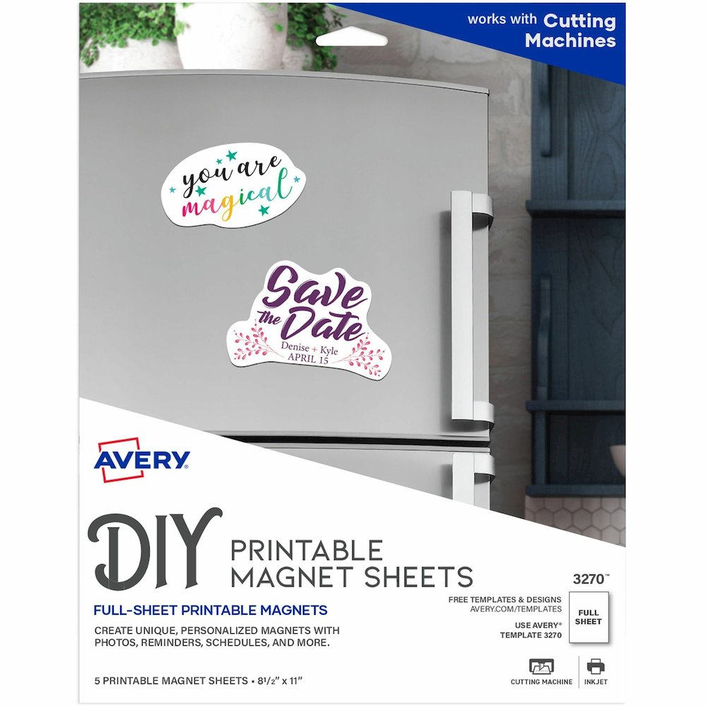 Avery&reg; Printable Magnet Sheets, 8.5" x 11" , 5 Sheets (3270) - Letter - 8 1/2" x 11" - Matte - 5 / Pack - Magnetic, Printable, Lightweight - White. Picture 1