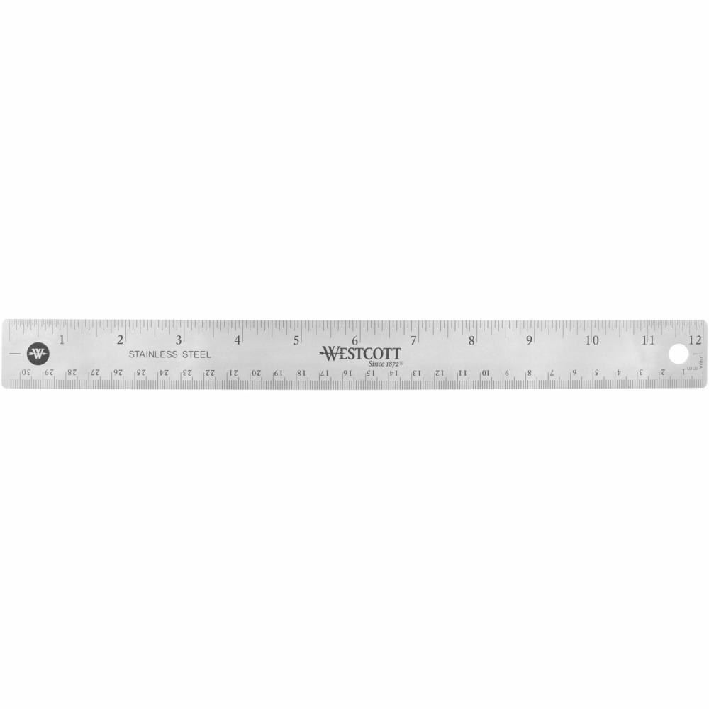 Westcott Stainless Steel Rulers - 12" Length x 1" Width - 1/16, 1/32 Graduations - Metric, Imperial Measuring System - Stainless Steel - Stainless Steel - 1 Each. Picture 1
