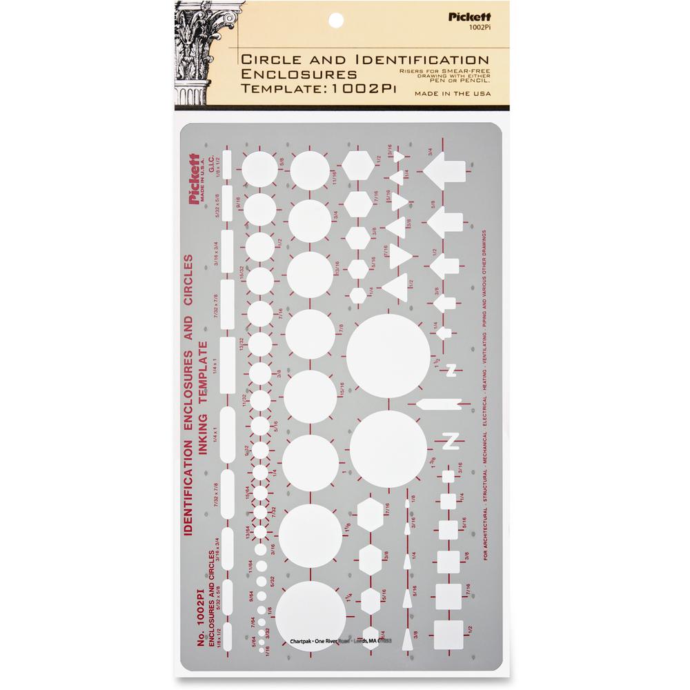 Chartpak Circle/Identification Template - Circle, Square, Hexagon, Rectangle, Diamond, Directional Arrow - 5.9" x 10" - Gray. Picture 1