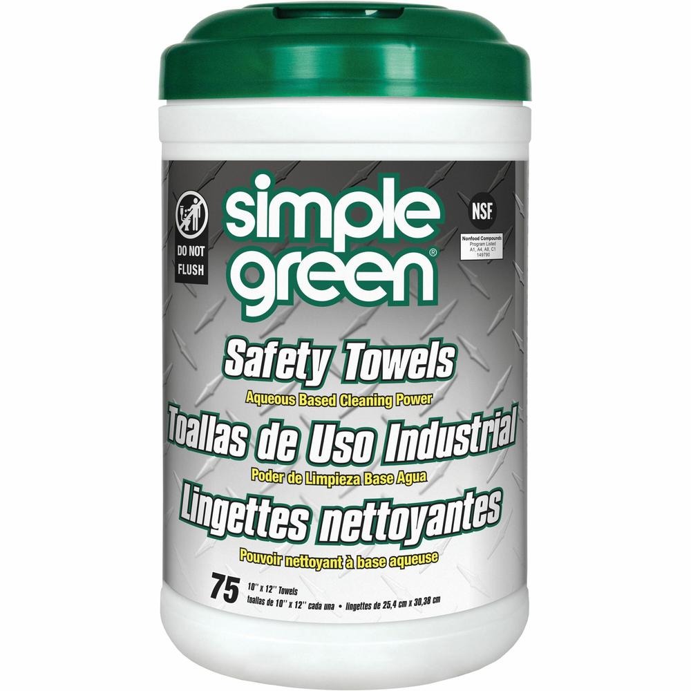 Simple Green Multi-Purpose Cleaning Safety Towels - 10" Width x 11.75" Length - Green - 75/Tub - 1 Each. Picture 1