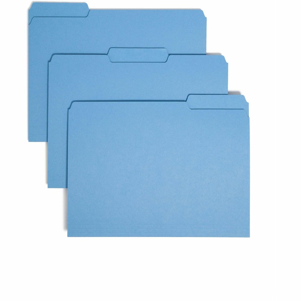 Smead 1/3 Tab Cut Letter Recycled Interior File Folder - 8 1/2" x 11" - 3/4" Expansion - Top Tab Location - Assorted Tab Position - 11 pt. - 1 Plys - Paper - Blue - 10% Recycled - 100 / Box. Picture 1