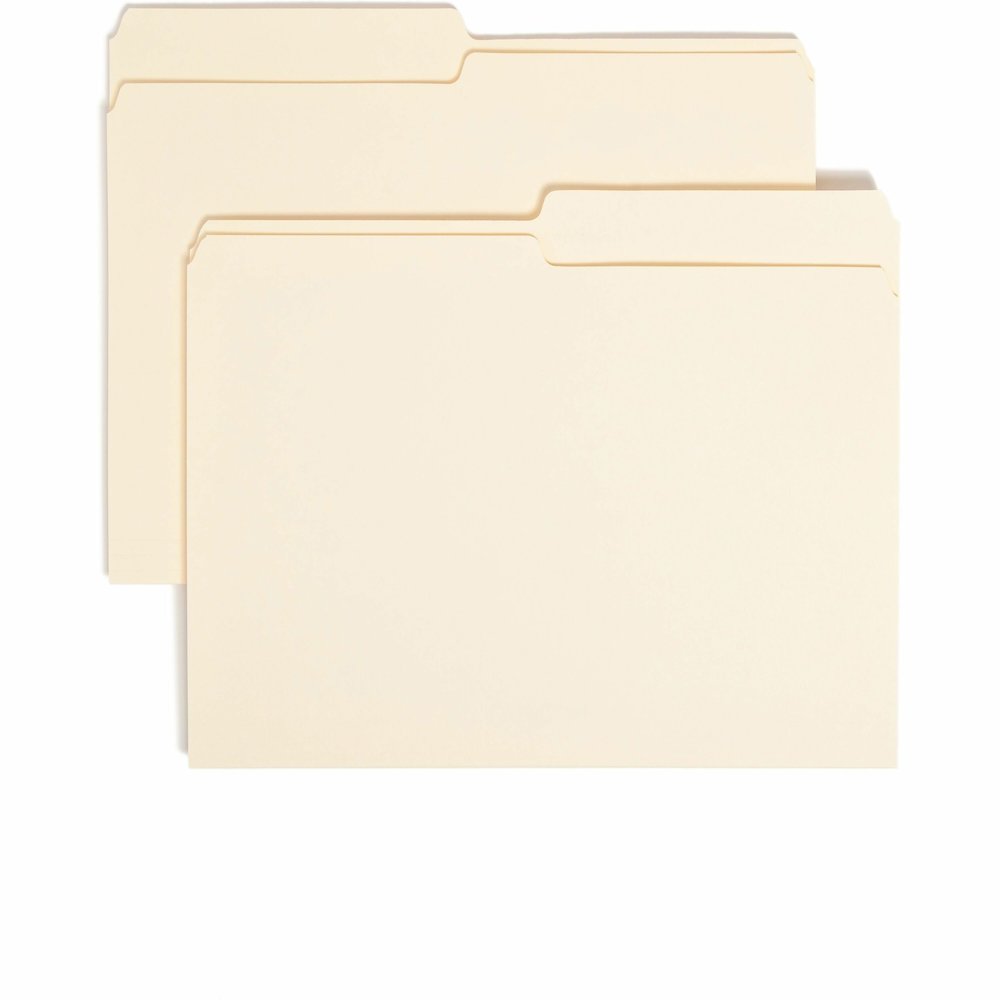 Smead 1/2 Tab Cut Letter Recycled Top Tab File Folder - 8 1/2" x 11" - 3/4" Expansion - Top Tab Location - Assorted Tab Position - 11 pt. - 1 Plys - Manila - 10% Recycled - 100 / Box. Picture 1