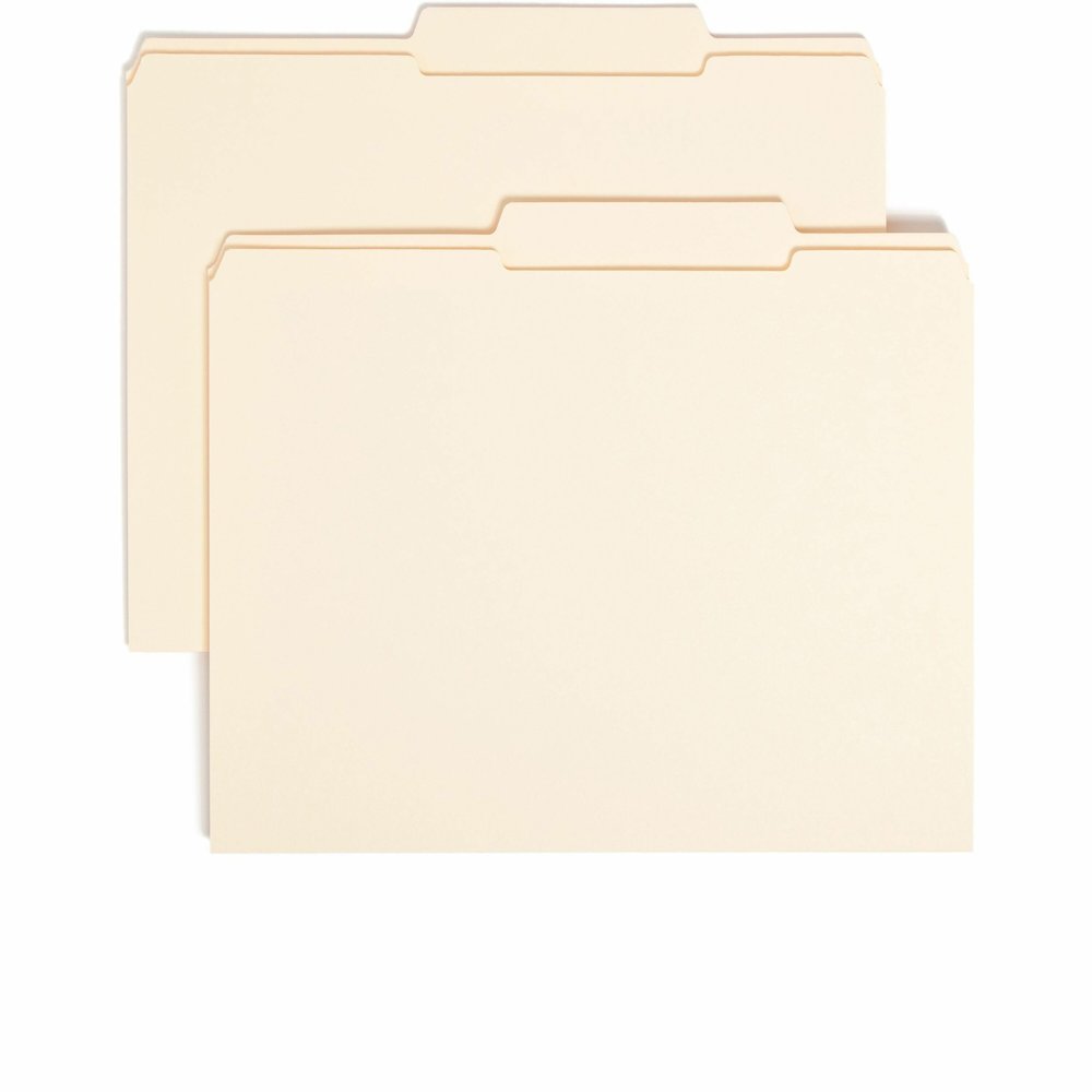 Smead 2/5 Tab Cut Letter Recycled Top Tab File Folder - 8 1/2" x 11" - 3/4" Expansion - Top Tab Location - Right of Center Tab Position - 11 pt. - 2 Plys - Manila - Rounded Corner, Durable, Reinforced. Picture 1